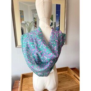 1960s Marco Polo by Kalani Floral Silk Scarf Square Vintage Teal‎ and Pink 35"